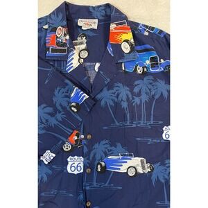 Pacific Legend Route 66 Made In Hawaii USA Camp Cotton Mens Shirt Sz 2XL Blue